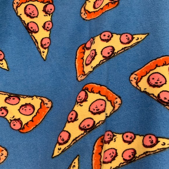 Lularoe OS Leggings PIZZA PARTY Pepperoni Pizza Slices Pattern Blue Multicolor - Picture 5 of 6